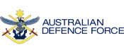 Logo of the Australian Defence Force featuring a stylized emblem with a star, an anchor, wings, and two swords. Text reads "Australian Defence Force" in blue capital letters.