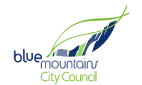 Logo of Blue Mountains City Council featuring stylized green and blue leaf designs.