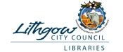 Logo for Lithgow City Council Libraries featuring a koala and train within a crest, surrounded by the text "Lithgow City Council Libraries.