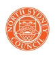 Logo of North Sydney Council, featuring an orange circular design with a central emblem displaying a bridge and waves, surrounded by the words "North Sydney Council.