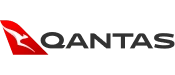 The image displays the Qantas logo, featuring a stylized white kangaroo inside a red triangle on the left, with the word "Qantas" in bold black letters to the right.